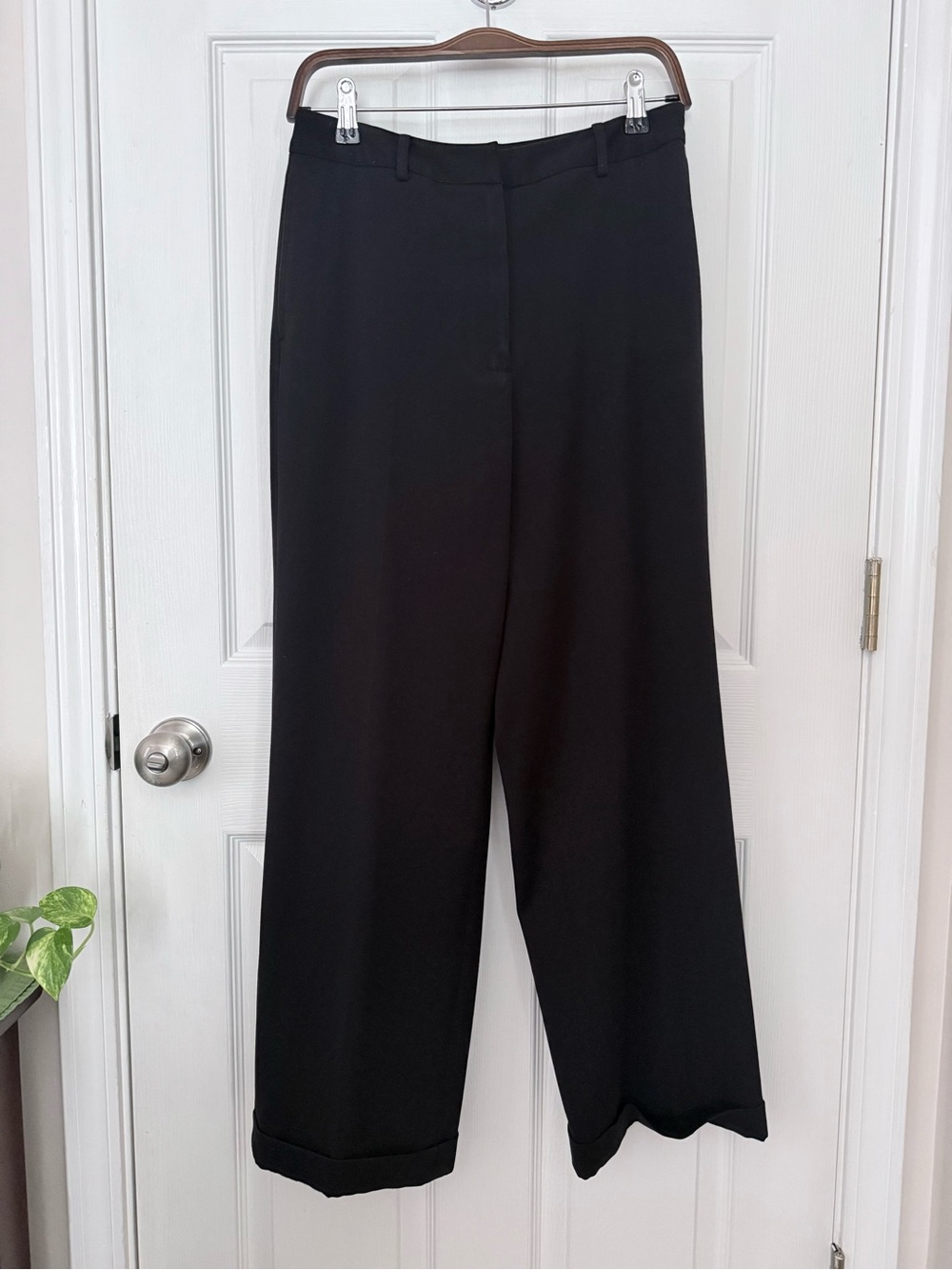 Eddie Bauer Black Wide Leg Cuffed Dress Pants Stretch Career Office Trousers 8